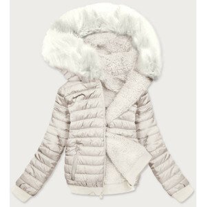 Oboustranná krátká dámská zimní bunda v ecru barvě (H1032-11) L (40)
