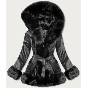 Černá bunda ramoneska s kožešinovou kapucí (5530) černá XL (42)