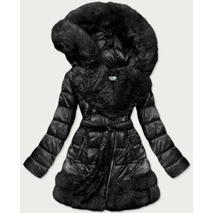 Černá dámská zimní prošívaná bunda obšitá kožešinou (FM16-01) černá L (40)