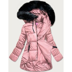Růžová asymetrická dámská zimní bunda (8953-R) Růžová XL (42)