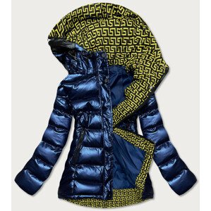 Tmavě modro/žlutá dámská prošívaná bunda s kapucí (XW817X) S (36)