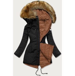 Černo-karamelová oboustranná dámská zimní bunda (M-21508) Hnědá L (40)