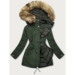 Oboustranná dámská zimní bunda v khaki barvě (W557BIG) khaki 46