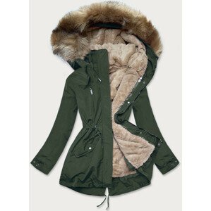 Army-tmavě béžová dámská zimní bunda s mechovitým kožíškem (W553) XXL (44)