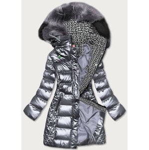 Stříbrná lesklá dámská zimní bunda (W823) XL (42)