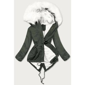 Khaki-bílá dámská zimní bunda "parka" (D-191-6) khaki L (40)