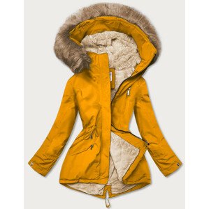 Žluto-béžová dámská zimní bunda s kožešinovou podšívkou (W558) žlutá XXL (44)