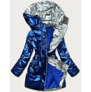 Tmavě modrá dámská lesklá péřová bunda (OMDL-016) S (36)