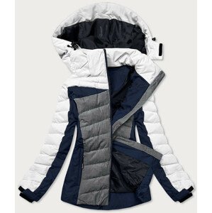 Bílo-šedá dámská zimní sportovní bunda s kapucí (B2378) M (38)