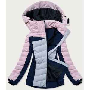 Růžovo-šedá dámská zimní sportovní bunda s kapucí (B2378) Růžová XL (42)