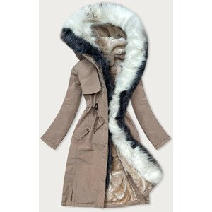 Dlouhá béžová bavlněná dámská zimní bunda "parka" (WM268) Béžová S (36)