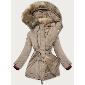 Béžová dámská zimní bunda "parka" s kožešinou (CAN-579BIG) Béžová 46