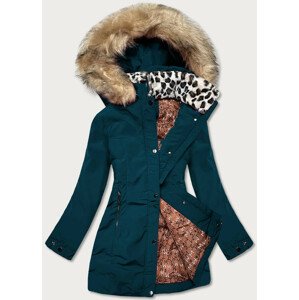 Zelená dámská zimní bunda s kožešinovým stojáčkem (CAN-583BIG) 48
