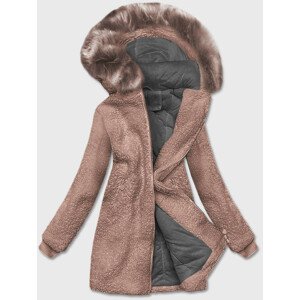 Béžovo-šedá dámská bunda "beránek" s kapucí (H-1030-22/1) béžová XL (42)