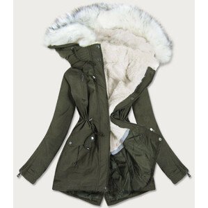 Dámská zimní bunda "parka" v khaki barvě s mechovitým kožíškem (FH-856) khaki M (38)