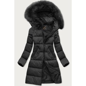 Dlouhá černá dámská prošívaná zimní bunda s kapucí (7751BIG) černá 52