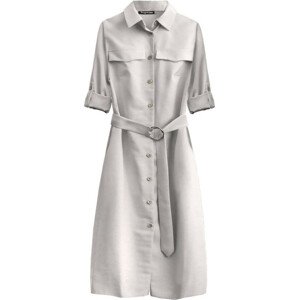 Světle béžové dámské midi šaty s knoflíky a páskem (293ART) béžová XL (42)