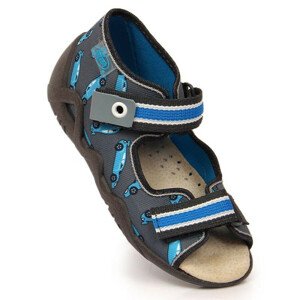 Pantofle se suchým zipem a závodníkem šedé a modré barvy Befado Jr BEF14B 21