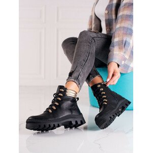 Exkluzívní dámské černé  kotníčkové boty na plochém podpatku 36