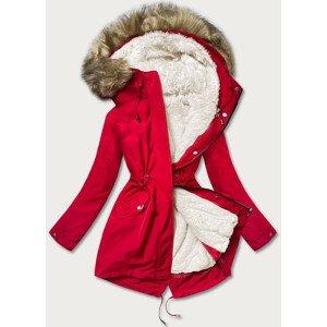Tmavě červeno - ecru teplá dámská zimní bunda (W629) Červená XXL (44)