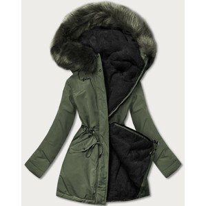 Khaki-černá teplá dámská zimní bunda s kožešinovou podšívkou (W610) khaki S (36)