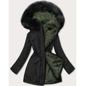 Černá/khaki teplá dámská zimní bunda s kožešinovou podšívkou (W610) khaki S (36)
