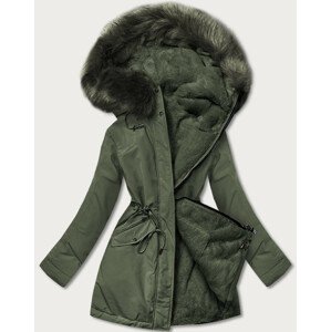 Teplá dámská zimní bunda v khaki barvě s kožešinovou podšívkou (W610) khaki XXL (44)