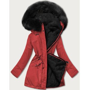 Tmavě červená/černá teplá dámská zimní bunda s kožešinovou podšívkou (W610) Červená S (36)