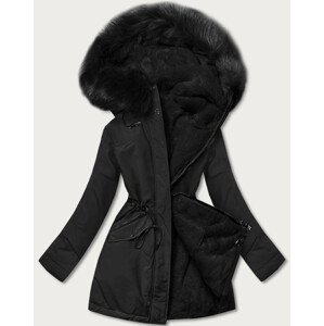 Teplá černá dámská zimní bunda s kožešinovou podšívkou (W610BIG) černá 48