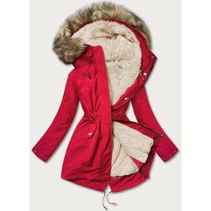 Červená/ecru teplá dámská zimní bunda (W629BIG) Červená 48