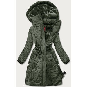 Dámská zimní bunda ke kolenům v olivové barvě (M-21601) khaki M (38)