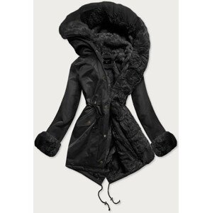 Černá dámská zimní bunda parka s mechovitým kožíškem (B530-101) černá XL (42)