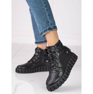 Módní  kotníčkové boty dámské černé bez podpatku  36