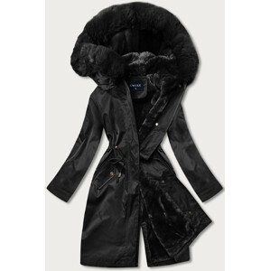 Černá dámská zimní bunda s mechovitým kožíškem (B537-1) černá XXL (44)