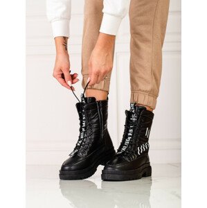 Módní  kotníčkové boty černé dámské bez podpatku  36