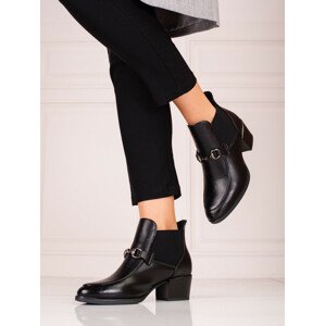 Designové dámské černé  kotníčkové boty na širokém podpatku  36