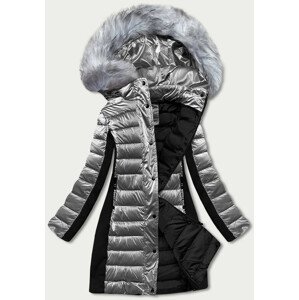Šedá dámská zimní bunda z různých spojených materiálů (DK067-45) šedá M (38)