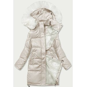 Dámská zimní bunda v ecru barvě z ekologické kůže (TY229009) ecru XXL (44)