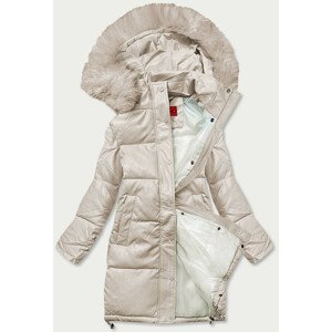 Béžová dámská zimní bunda z ekologické kůže (TY038-3) Béžová XXL (44)