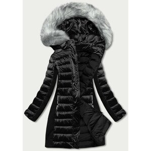 Černá dámská zimní bunda z různých spojených materiálů (DK067-1) černá S (36)