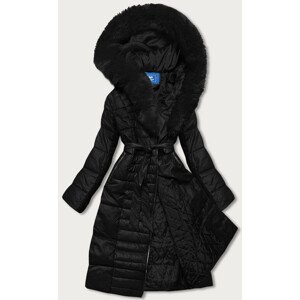 Černá dámská bunda s kožešinovým límcem (AG6-28) černá L (40)