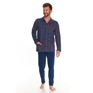 Pánské pyžamo s knoflíky Richard modré káro  6XL