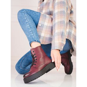 Trendy červené  kotníčkové boty dámské na plochém podpatku  36