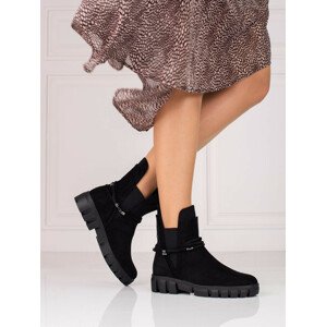 Trendy dámské černé  kotníčkové boty na plochém podpatku  36