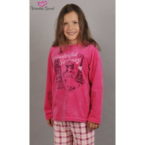 Dětské pyžamo dlouhé Dívka na cestách tmavě růžová 7 - 8