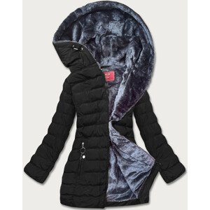 Černá dámská zimní bunda s kožešinovou podšívkou (M-13) černá XXL (44)