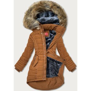 Asymetrická dámská zimní bunda v karamelové barvě (M-21301) Hnědá XXL (44)
