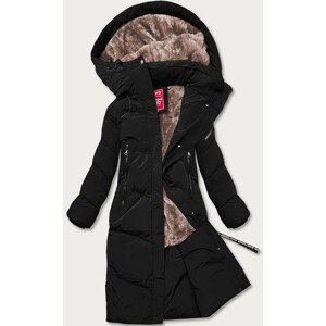 Dlouhá černá dámská zimní bunda s kožešinou (2M-011) černá S (36)