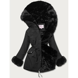 Černá dámská zimní bunda parka s kožešinou (W619/1) černá XXL (44)