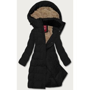 Dlouhá černá dámská zimní bunda s kožešinovou podšívkou (2M-025) černá S (36)